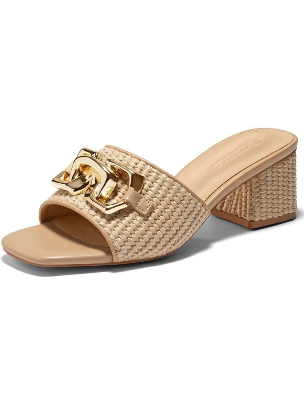 Chic Women's Raffia Slide Sandals, Chunky Block Heels, Open Toe Mules, Dressy